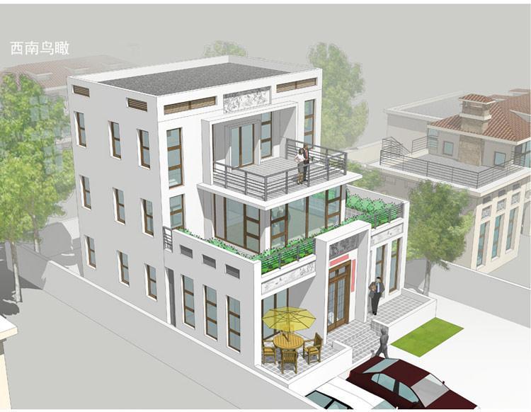 [房先生]三層對稱自建房別墅圖紙 現代中式帶陽光房大露臺