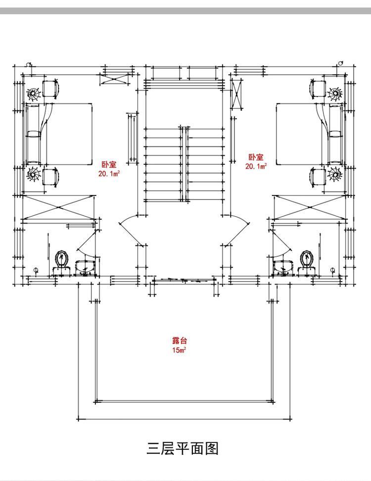 [房先生]三層對稱自建房別墅圖紙 現代中式帶陽光房大露臺