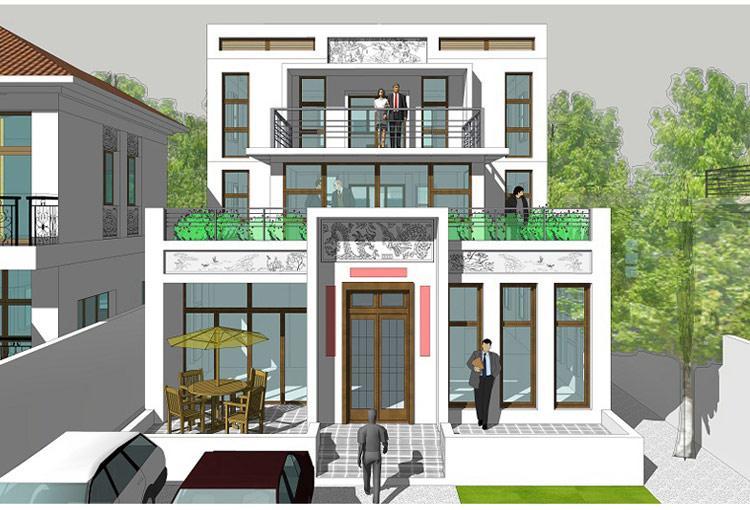 [房先生]三層對稱自建房別墅圖紙 現代中式帶陽光房大露臺