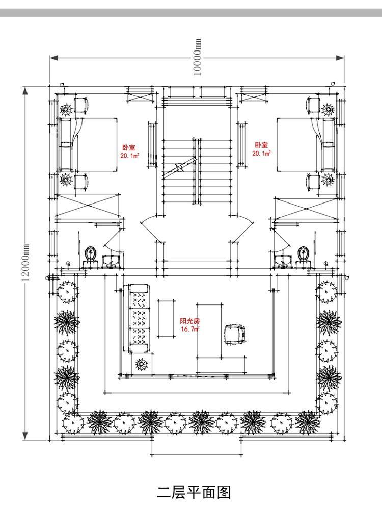 [房先生]三層對稱自建房別墅圖紙 現代中式帶陽光房大露臺