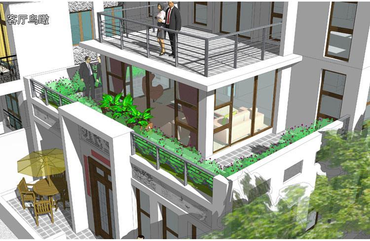 [房先生]三層對稱自建房別墅圖紙 現代中式帶陽光房大露臺