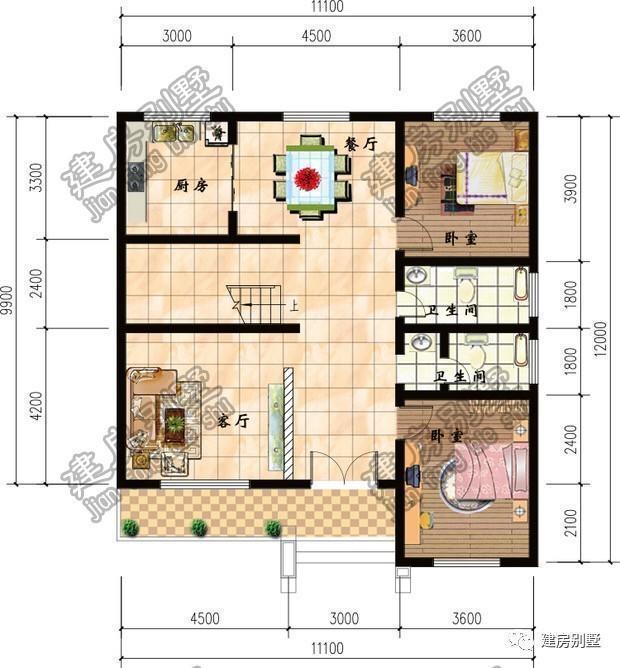 開間11.1米，進深12米朋友圈最熱門兩層農村別墅圖紙
