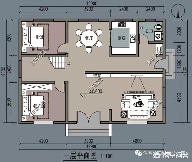 進深8.5米，開間12米，帶堂屋的樓房設計圖怎么做？