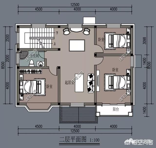 進深8.5米，開間12米，帶堂屋的樓房設計圖怎么做？
