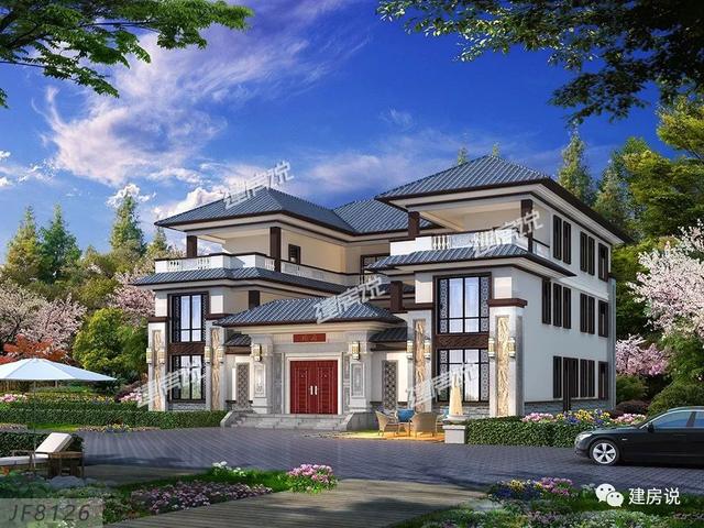 2款富豪專屬新中式別墅設計方案圖，家大業大的自建有面子