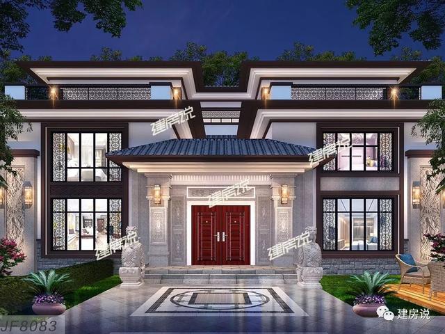 2款富豪專屬新中式別墅設計方案圖，家大業大的自建有面子