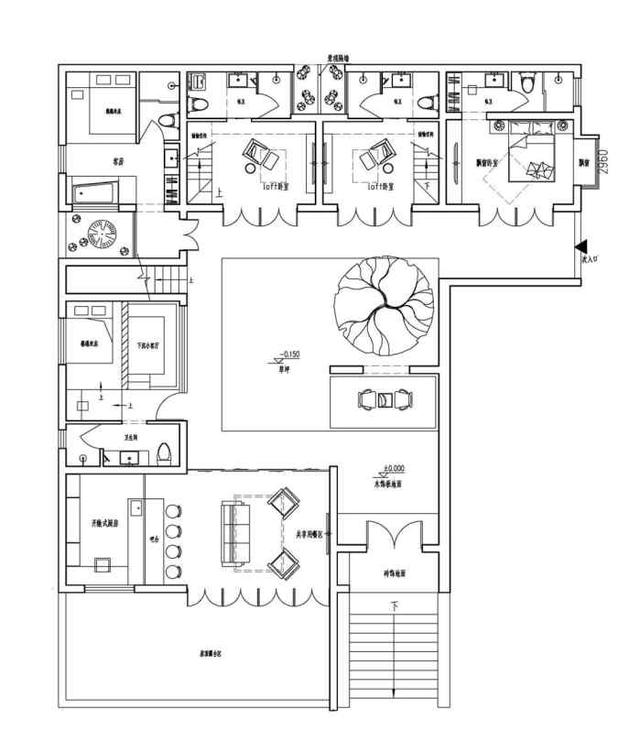 現(xiàn)代新中式二層三合院設計方案圖，低調(diào)，有品位