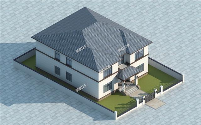 挑空客廳+旋轉樓梯二層時尚小樓房設計方案圖，美