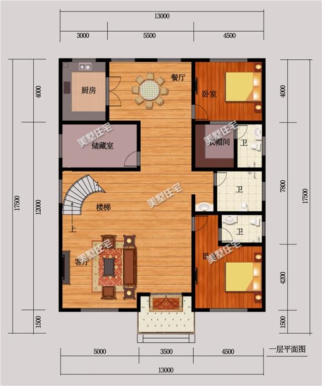 挑空客廳+旋轉樓梯二層時尚小樓房設計方案圖，美