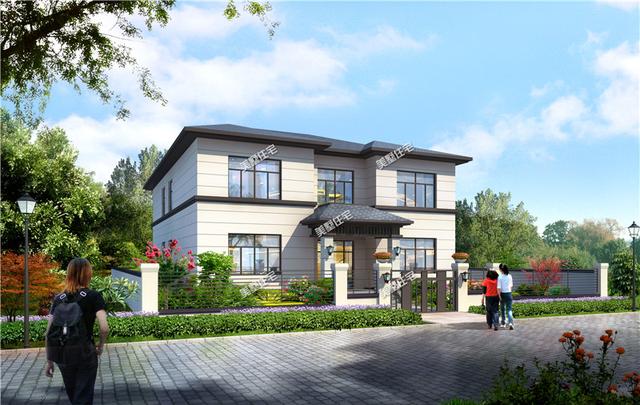 挑空客廳+旋轉樓梯二層時尚小樓房設計方案圖，美