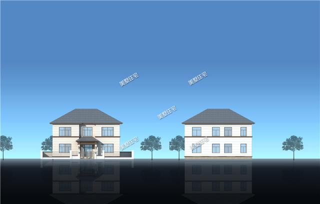 挑空客廳+旋轉樓梯二層時尚小樓房設計方案圖，美