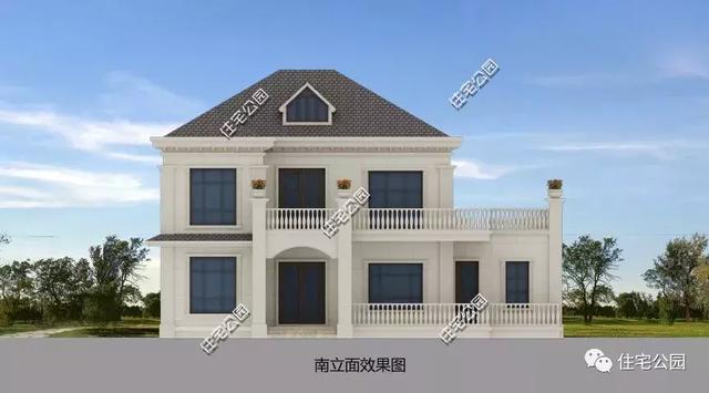 15X10米簡歐風格二層農村房屋方案圖，坡屋頂+老虎窗