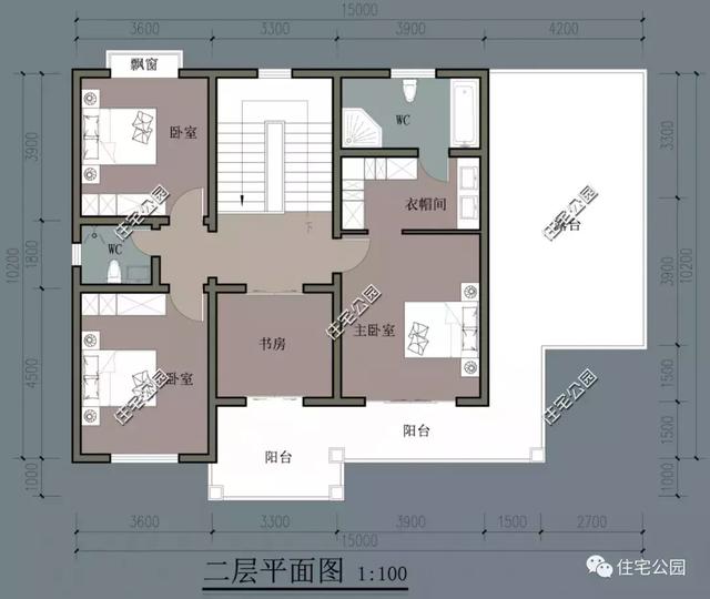 15X10米簡歐風格二層農村房屋方案圖，坡屋頂+老虎窗