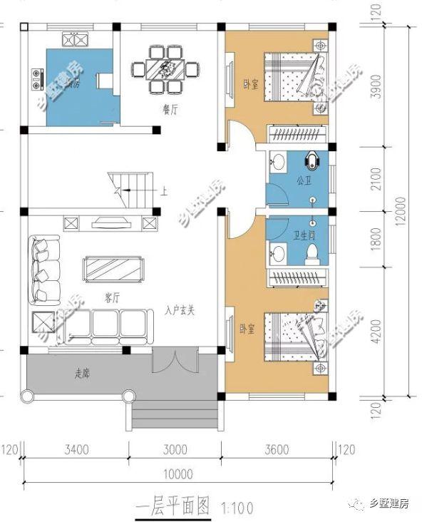 10X12米農村二層房屋設計圖，5室2廳帶露臺