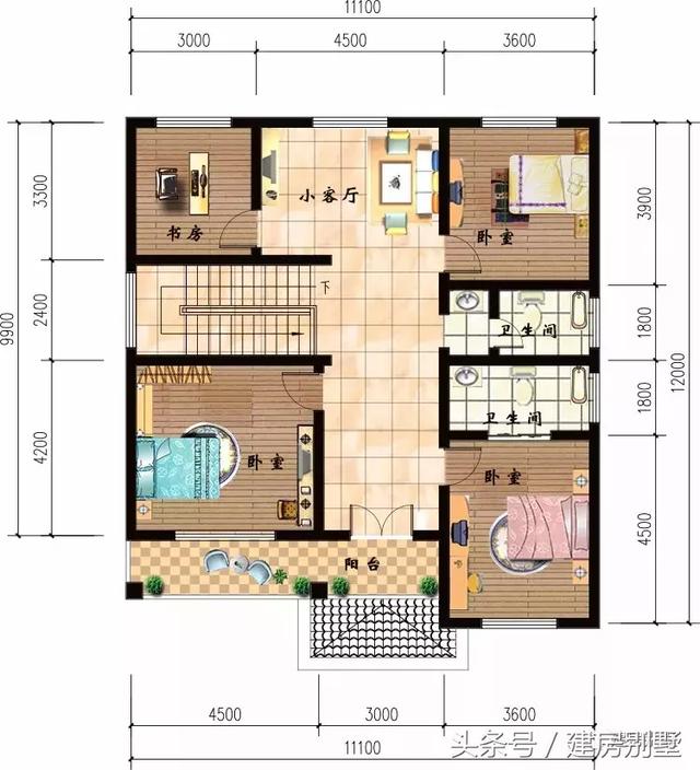 3棟面寬11米的二層房屋設計方案圖，準備20萬開建