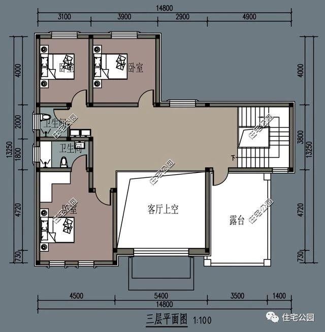 客廳挑空的三層小別墅圖紙，整棟別墅精致的無法挑剔