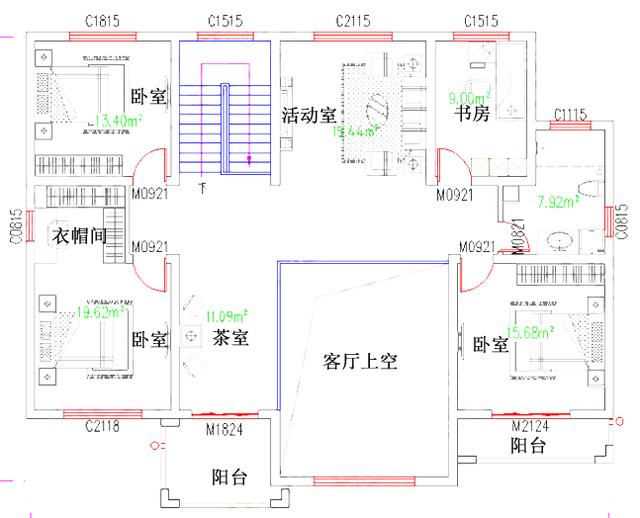 16×12米5室2廳帶神位茶室二層復式自建房設計方案圖