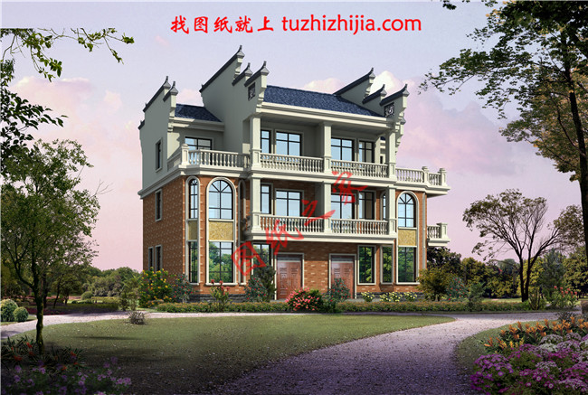 2018新農村三層雙拼房屋設計圖紙平面圖與效果圖,帶堂屋