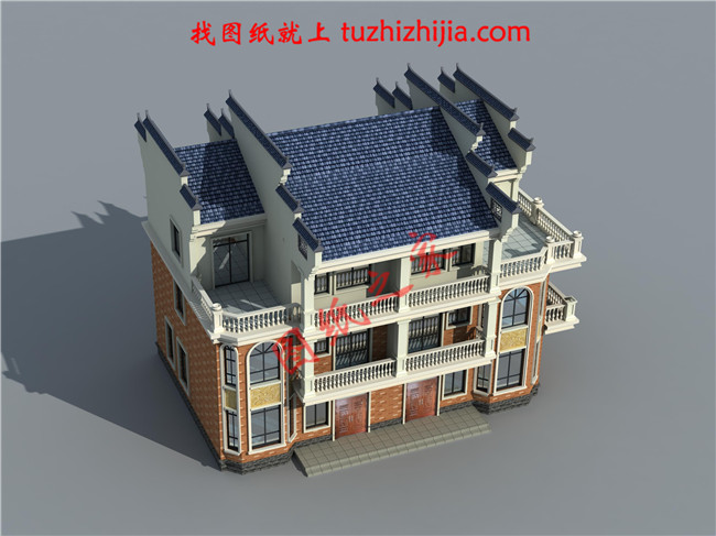 2018新農村三層雙拼房屋設計圖紙平面圖與效果圖,帶堂屋