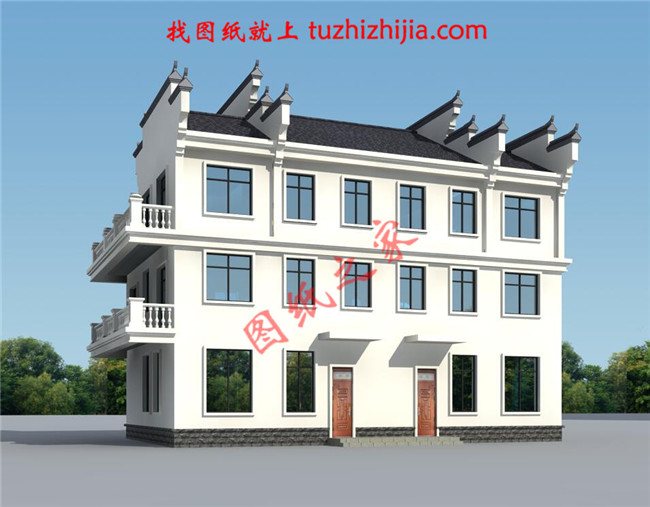2018新農村三層雙拼房屋設計圖紙平面圖與效果圖,帶堂屋