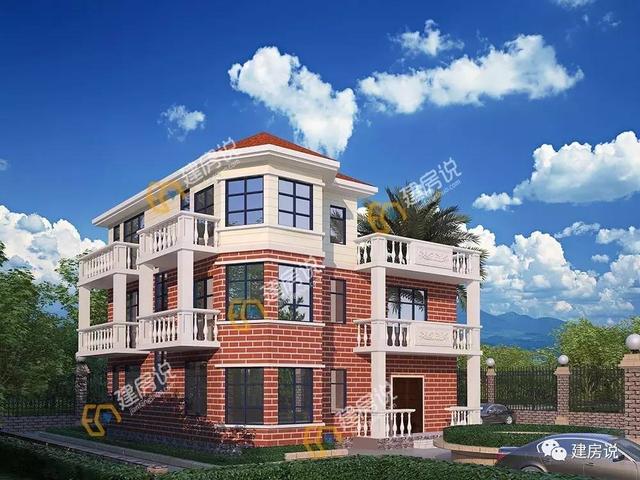 12×12.5米三層歐式農(nóng)村別墅，帶飄窗和大露臺(tái)