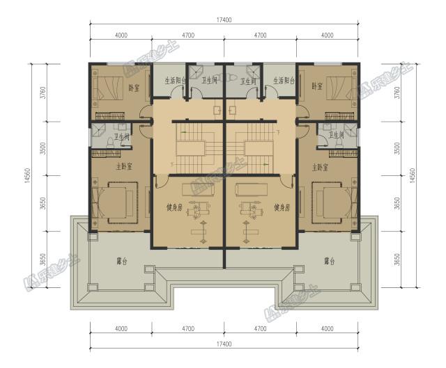 17x15米三層簡歐雙拼別墅，前后院布置滿足室外活動需求