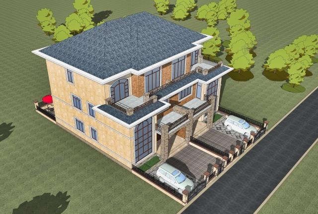 17x15米三層簡歐雙拼別墅，前后院布置滿足室外活動需求