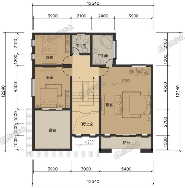 13x12米三層中式自建房設計，通高門廳氣派十足