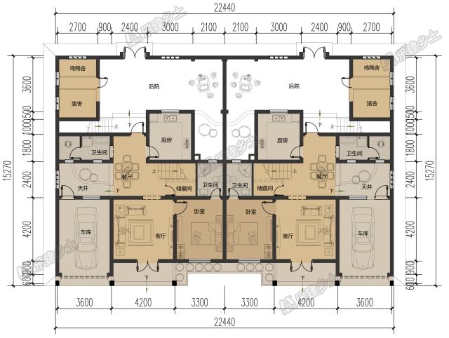 二層帶閣樓雙拼民居，來看看后院的禽舍怎么布置的吧！