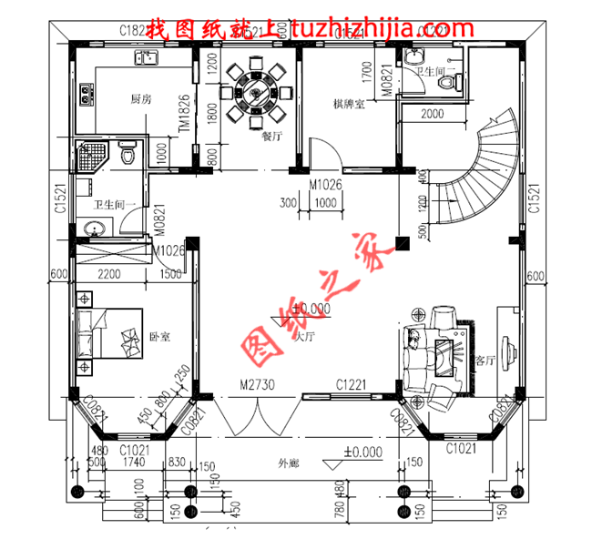  二層半房子設計圖及效果圖，客廳中空，南北通透
