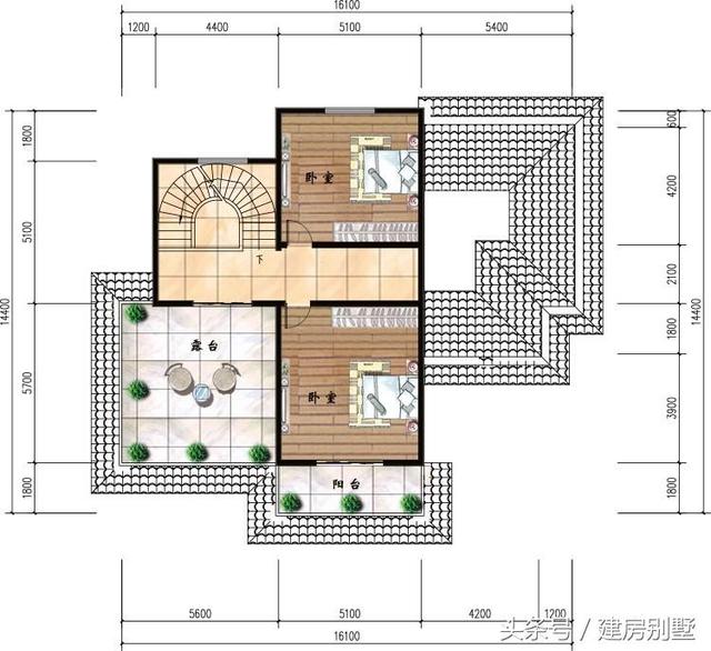 16.1×14.4米三層農村豪華別墅，客廳挑空還有旋轉樓梯