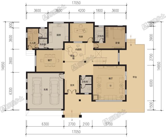 二層簡(jiǎn)約別墅，設(shè)計(jì)過渡平臺(tái)及內(nèi)庭院，讓居住更愜意