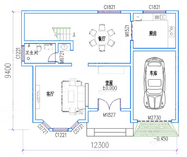 12.3米*9.4米小戶型帶堂屋二層別墅施工圖，外觀精美
