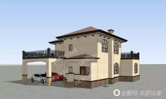 帶開放式車庫的二層農(nóng)村別墅，真石漆外墻被點贊