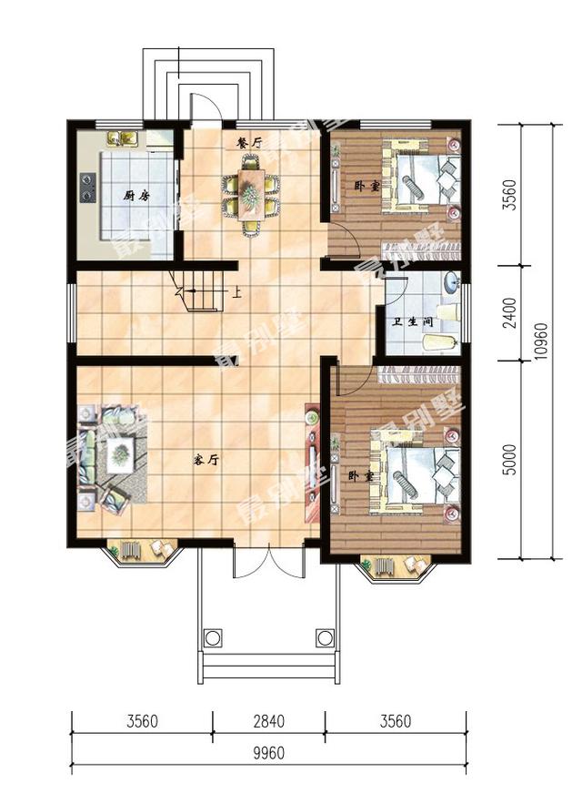 9.96x10.96米三層農(nóng)村別墅，小戶型也能火遍十里八鄉(xiāng)