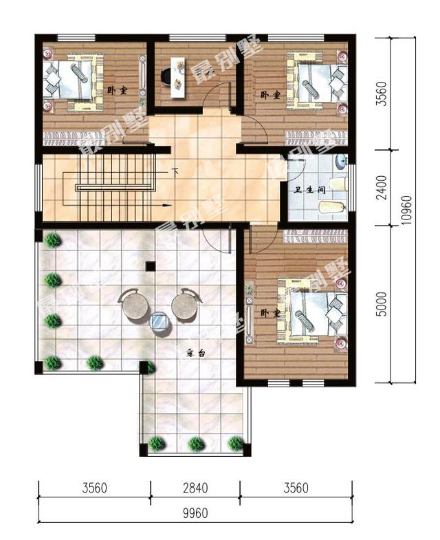 9.96x10.96米三層農(nóng)村別墅，小戶型也能火遍十里八鄉(xiāng)