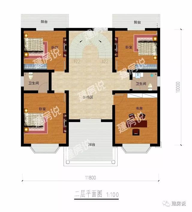 11.8×10米三層農村別墅，旋轉樓梯立體感十足