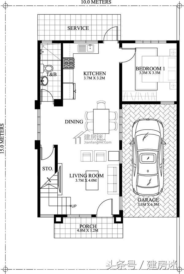 8.5米X10米兩面采光小戶型經濟別墅兩層房屋設計圖
