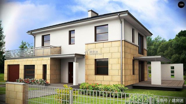 簡歐風格15米X10米兩層帶車庫磚混農村二層房屋設計圖帶建成的圖片