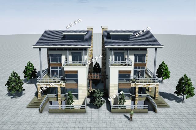 簡約風(fēng)格雙拼別墅設(shè)計參考圖