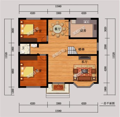 12X11米二層平屋頂農村別墅圖，露臺加天臺，空間利用率高