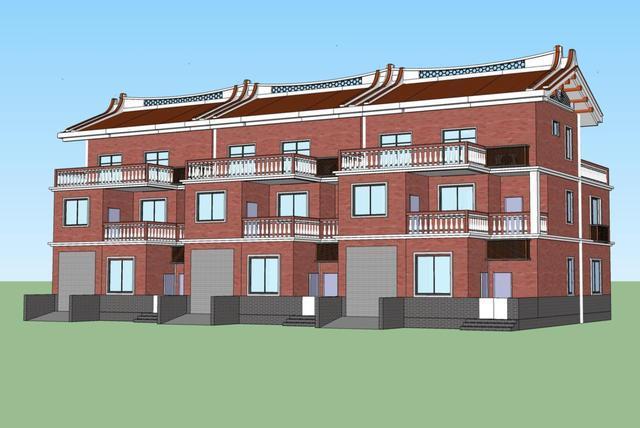 農村別墅兄弟三拼戶型，廳堂車庫庭院露臺，采光超好含平面圖！