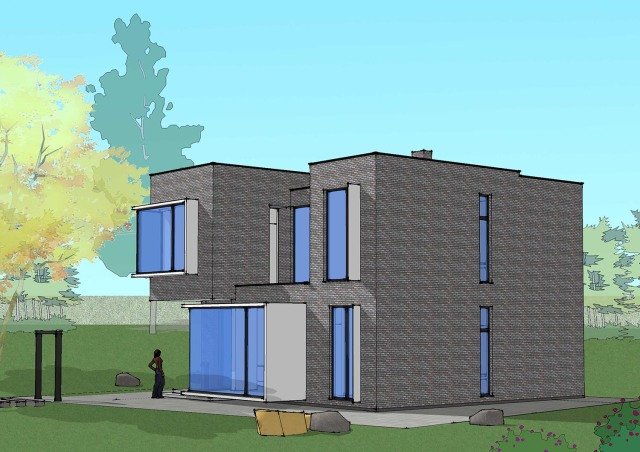 農村現代別墅，屋頂帶蓄水池，簡約時尚，