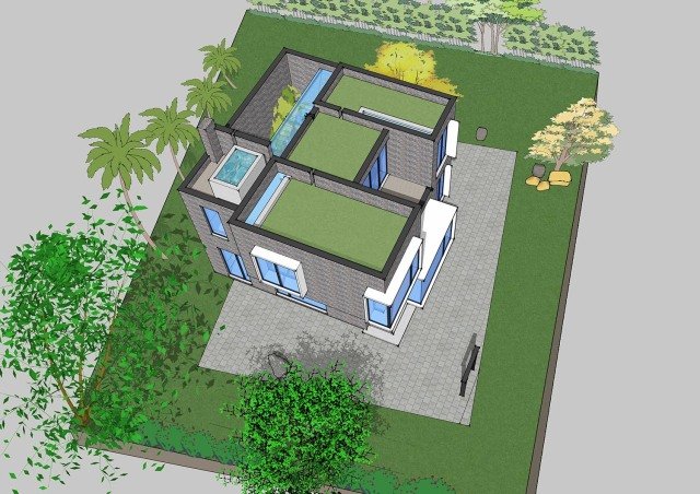 農村現代別墅，屋頂帶蓄水池，簡約時尚，