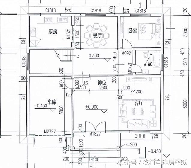 120平二層農村自建樓戶型圖，帶車庫和神位