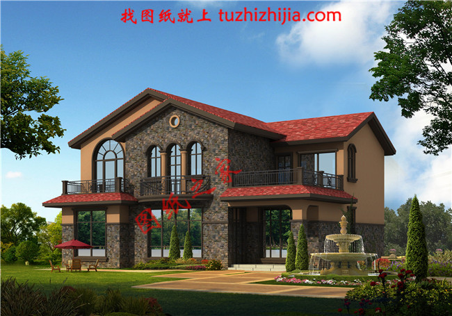 帶閣樓西班牙風格農村二層樓房設計圖及效果圖，實用美觀