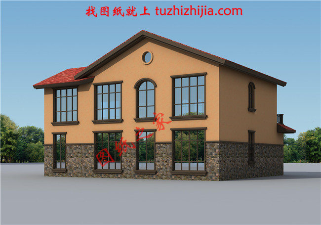 帶閣樓西班牙風格農村二層樓房設計圖及效果圖，實用美觀