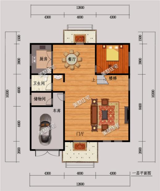 12X16米三層農村房屋施工圖，車庫+超大露臺