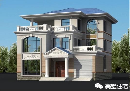 11x11米歐式三層小別墅戶型圖，3種外觀配色，各有千秋