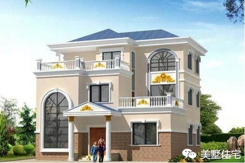 11x11米歐式三層小別墅戶型圖，3種外觀配色，各有千秋